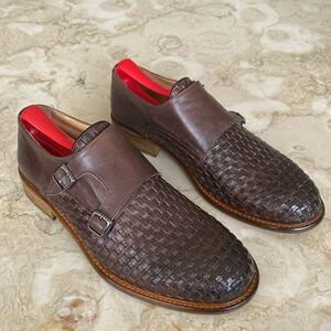 Exton Double Monkstrap Intricato Brown Leather Shoes Made in Italy